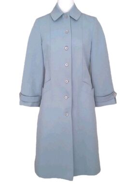 Vintage 1970s Minimalist A-Line Spring Trench Coat Dusty Blue Size S